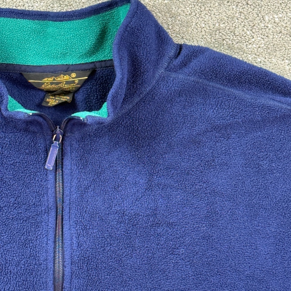VTG 90s Eddie Bauer Mens L Fleece 1/4 Zip Pullover Made USA Blue Teal Gorpcore